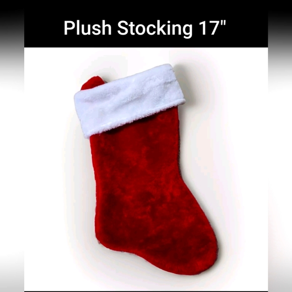 Red Christmas Stocking 17" Plush White Cuff - Picture 1 of 13